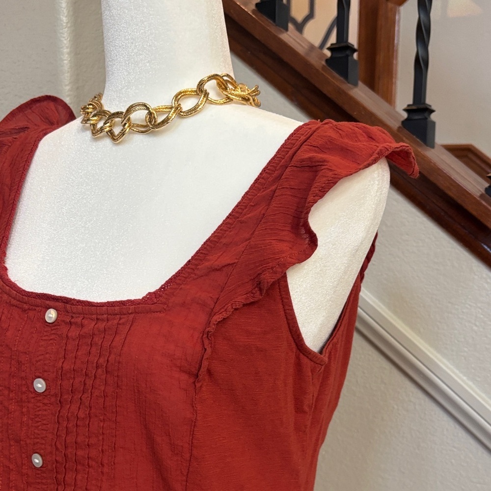 Women's Rust Ruffled Faux Button-Down Top 🤩 - Picture 5 of 12